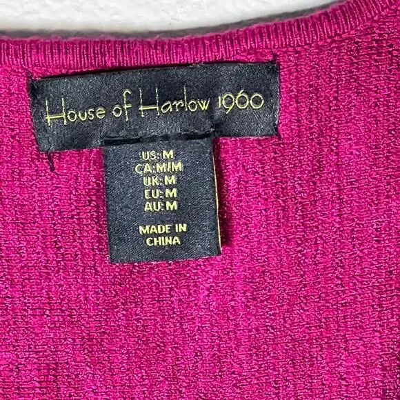 House of Harlow 1960 Sleeveless Ribbed Bodycon Mini Sweater Dress L Fuchsia Pink - Picture 5 of 8